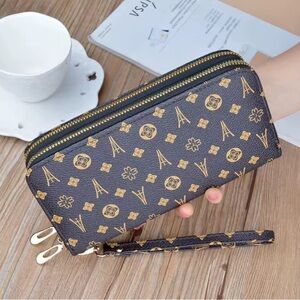 Brown and Gold Patterned Wristlet Wallet
